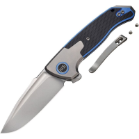 We 20078B2 Press Check Drop Framelock Knife Gray/Black/Blue Handles