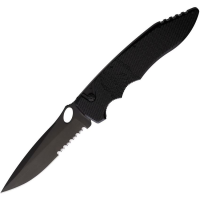 Piranha 10BKTS Auto Predator Part Serrated Button Lock Knife Black Handles
