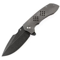 Kansept Knives 1036A2 Entity Black Stonewashed Framelock Knife Gray Handles