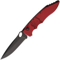 Piranha P11RT Auto Mini Predator Black Spear Point Button Lock Knife Red Handles