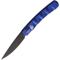 Piranha P15BT Auto Virus Black Button Lock Knife Blue Handles