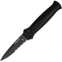 Piranha P7BKTS Auto Miniguard Black Part Serrated Button Lock Knife Black Handles