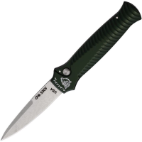 Piranha 7G Auto Miniguard Stonewashed Button Lock Knife Green Handles