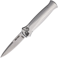 Piranha 7S Auto Miniguard Stonewashed Button Lock Knife Silver Handles