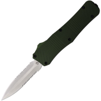 Mantis OTF816 Auto OTF Stiletto Serrated Satin Knife Green Handles