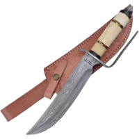Frost VFD82SB Bowie Damascus Fixed Blade Knife Smooth Bone Handles
