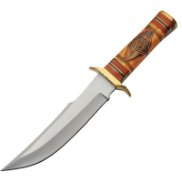 Pakistan 203466 Red Sun Bowie Satin Fixed Blade Knife Brown Bone Handles