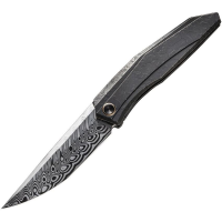 We 22033DS1 Cybernetic Etched Damascus Knife Black Handles