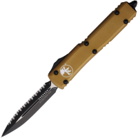 Microtech 1223TA Auto UTX-85 Two Tone Serrated Double Edge OTF Knife Tan Handles