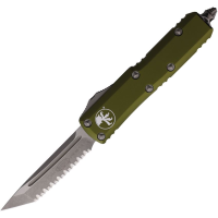 Microtech 23312APOD Auto UTX-85 Apocalyptic Serrated Tanto OTF Knife OD Green Handles