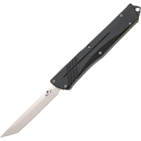 Bear & Son OTF510ALBKS Large Auto Double Clutch IV Satin D2 Tanto OTF Knife Black Handles