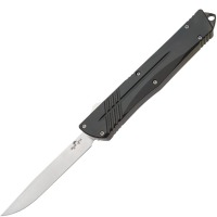 Bear & Son OTF500ALBKS Large Auto Double Clutch IV Satin D2 OTF Knife Black Handles