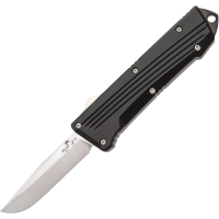 Bear & Son OTF400ALBKS Auto Double Clutch IV Satin D2 Drop Point OTF Knife Black Handles