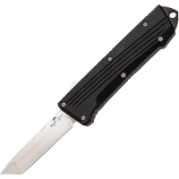 Bear & Son OTF410ALBKS Auto Double Clutch IV Satin D2 Tanto OTF Knife Black Handles