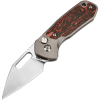 CJRB 1933TFCMV Mini Pyrite Satin S90V Button Lock Knife Mars Carbon Fiber Inlay Gray Handles