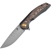 Kansept 1007E4 Accipiter Damascus Framelock Knife Copper Foil Carbon Fiber Handles