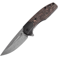 Kansept 2065B5 Damascus Cassowary Framelock Knife Black/Copper Foil Carbon Fiber Handles