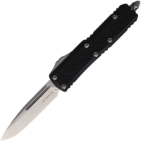 Microtech 12410S Auto Daytona Stonewash Single Edge OTF Knife Black Handles