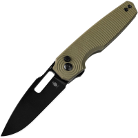 Kizer 3640A2 Dogfish Black Button Lock Knife OD Green Handles