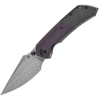 Kansept 1034Z2 Fenrir Damascus Linerlock Knife Purple Micarta Handles