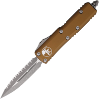 Microtech 23212APTA Auto UTX-85 Apocalyptic Serrated Double Edge Dagger OTF Knife Tan Handles