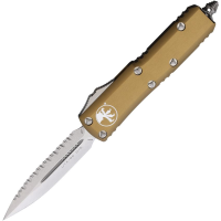 Microtech 23212TA Auto UTX-85 Stonewash Serrated Double Edge Dagger OTF Knife Tan Handles