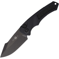 Heretic 0486AT Auto Pariah Black MagnaCut Drop Point Button Lock Knife Black/Black Handles