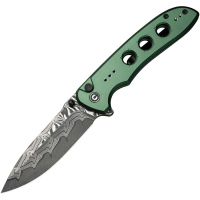 Civivi 23087ADS1 Hyperpulse Damascus Drop Point ButtonLock Knife Green Handles