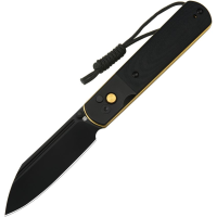 Artisan 1875PBG Holm Black Wharncliff Button Lock Knife Black Handles