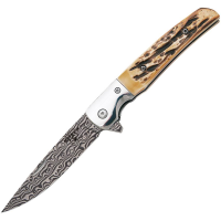 Bear & Son 521D Rancher Damascus Steel Sideliner Knife Stag Handles