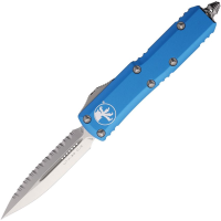 Microtech 2326BL Auto UTX-85 Satin Serrated Double Edge dagger OTF Knife Blue Handles