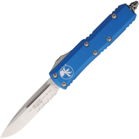 Microtech 2315BL Auto UTX-85 Satin Part Serrated Single Edge OTF Knife Blue Handles