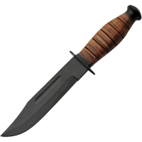 Pakistan 203529 Military Black Bowie Fixed Blade Knife Stacked Leather Handles