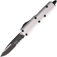 Microtech 2312CR Auto UTX-85 Two-Tone Part Serrated OTF Knife Silver Aluminum Handles