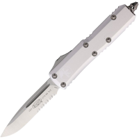 Microtech 2315CR Auto UTX-85 Satin Part Serrated Single Edge OTF Knife Silver Aluminum Handles