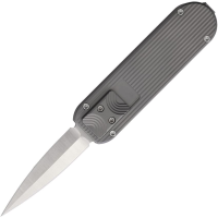D Rocket Designs 007F Auto 007 Satin Dagger OTF Knife Gray Fluted Handles