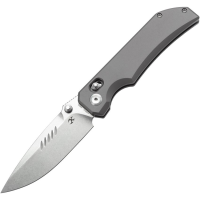 Kansept 1095V3 Eaglestrike Stonewash Spear Point Crossbar Lock Knife Gray Titanium Handles