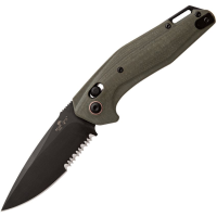 Bear & Son AC2000G4BSR Auto Katakt I Black Part Serrated Drop Point Slide Lock Knife OD Green G10