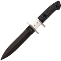 Bear & Son 495 Subhilt Fighter Black D2 Carbon Steel Double Edge Fixed Blade Knife White Bone/Black G10 Handles