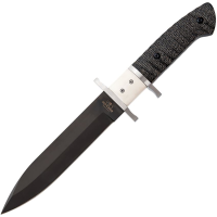 Bear & Son 495DP Subhilt Fighter Black D2 Carbon Steel Drop Point Fixed Blade Knife White Bone/Black G10 Handles