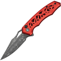 Civivi 24039DS1 Anaaki Damascus Clip Point Button Lock Knife Red Handles