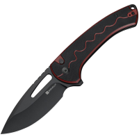 SenCut 24082A3 Squiggy Black Drop Point Button Lock Knife Red/Black G10 Handles