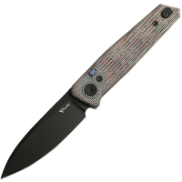 Reate 187 PL-6 Black Spear Point Pivot Lock Knife Red Micarta Handles