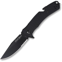 V NIVES 35GPSBBK Black Rambo Utility Pro Black Part Serrated D2 Carbon Steel Clip Point Knife Black G10 Handles