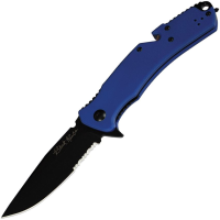 V NIVES 35GPSBBL Black Rambo Utility Pro Black Part Serrated D2 Carbon Steel Clip Point Knife Blue G10 Handles