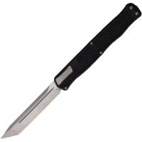 Heretic 0192A Auto Cleric II Stonewash MagnaCut Tanto OTF Knife Black Aluminum/Black Traction Handles