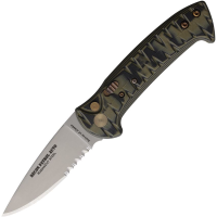 Knives Of Alaska 00936FG Auto Recon Patrol Part Serrated Bead Blast MagnaCut Button Lock Knife Sculped Black/OD Green G10 Handles