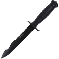 V NIVES FB32FPBBK Black Rambo Savage Black D2 Carbon Steel Drop Point Fixed Blade Knife Black Handles