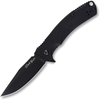 V NIVES 33GPBBK Black Rambo Shorty Pro Black D2 Carbon Steel Clip Point Linerlock Knife Black G10 Handles