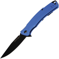 V NIVES 33GPBBL Black Rambo Shorty Pro Black D2 Carbon Steel Clip Point Linerlock Knife Blue G10 Handles